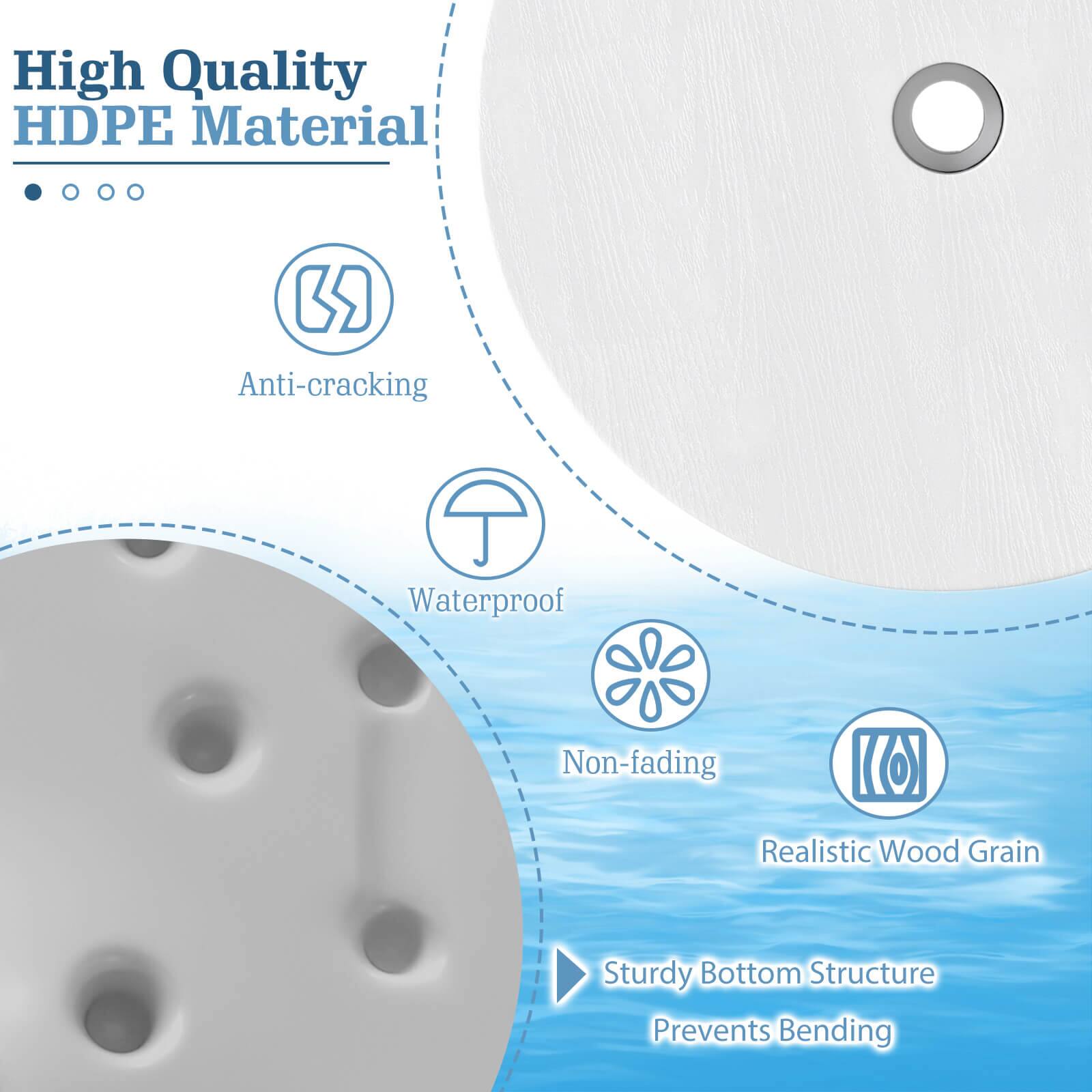 High Quality HDPE Material  
- Anti-cracking  
- Waterproof  
- Non-fading  
- Realistic Wood Grain  
- Sturdy Bottom Structure Prevents Bending