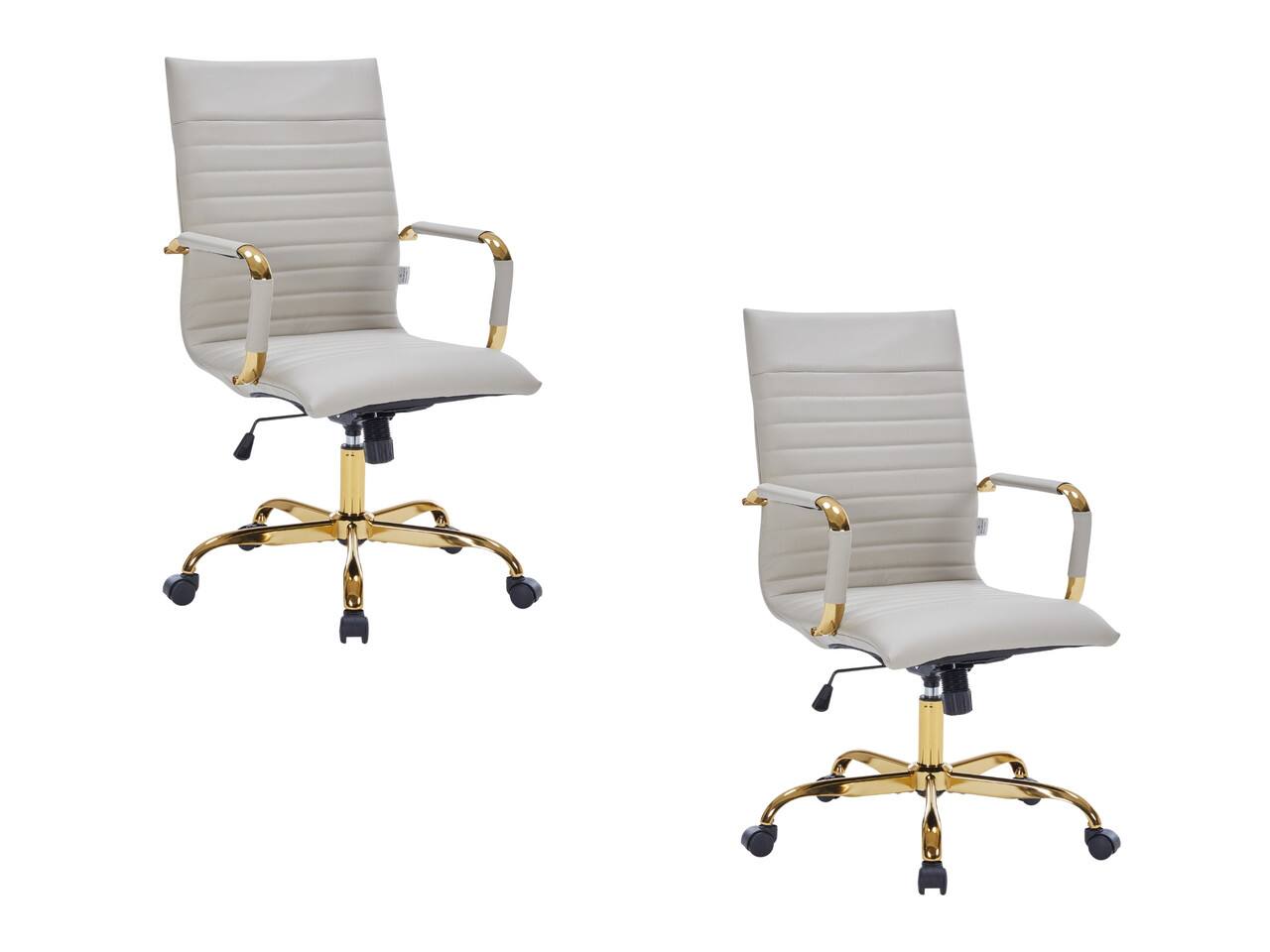 LeisureMod - Set of 2 Harris High-Back Leather Upholstered Office Desk Chair with Gold Stainless Steel Frame and Tilt - Tan