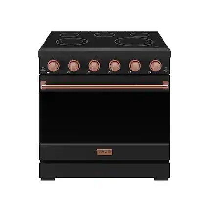 Front. Thor Kitchen - Gordon Ramsay Series by Thor Kitchen 6.0 Cu. Ft Freestanding Electric Range with Rose Gold Hardware - Black.