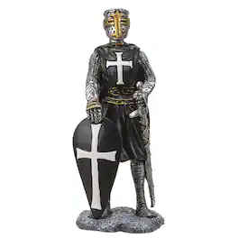 Pacific Trading - Crusader Knight with Shield Figurine 8 Inch Black