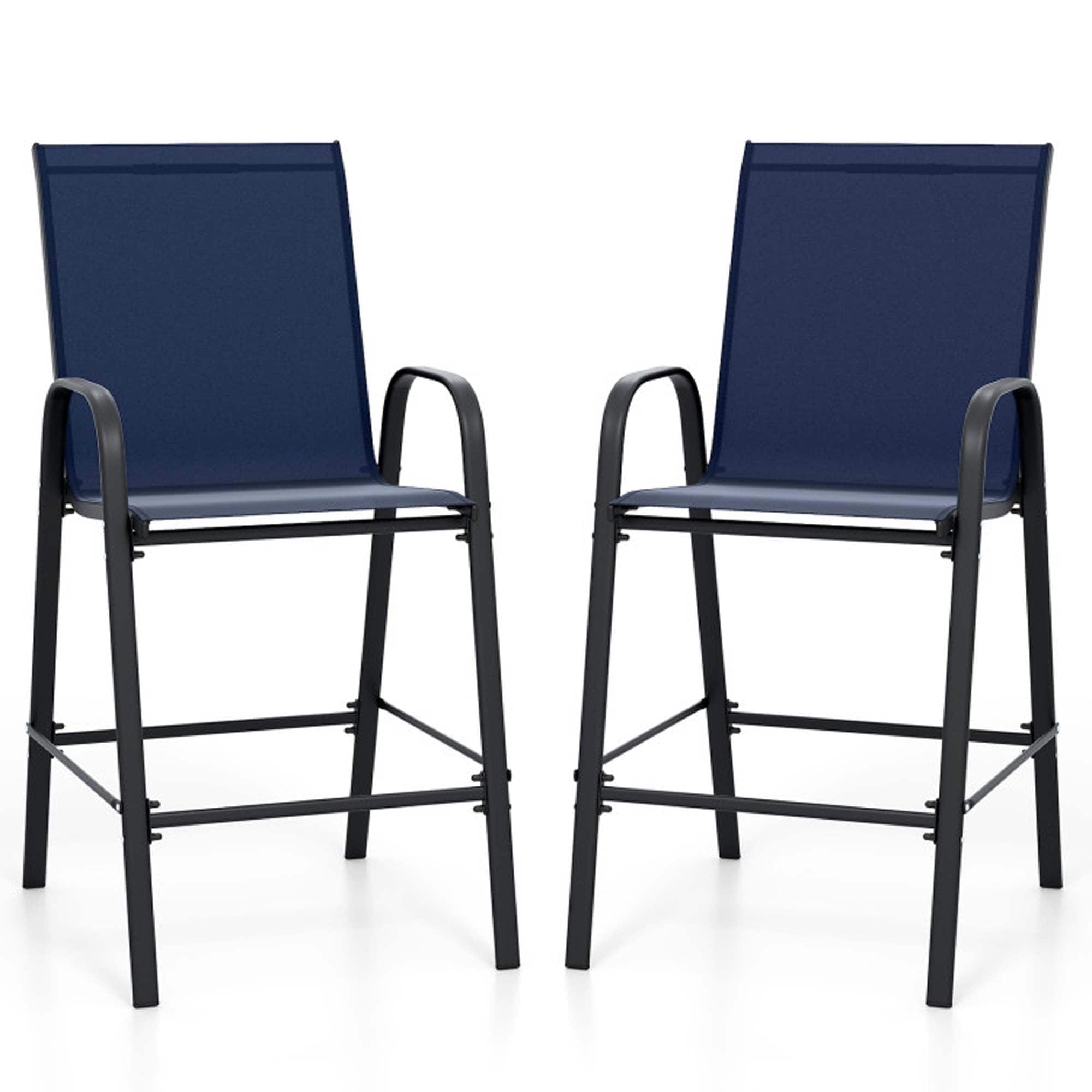 Boyel Living - Blue with Armrests Outdoor Durable Set of 2 Bar Stools - Navy