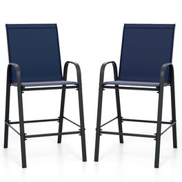 Boyel Living - Blue with Armrests Outdoor Durable Set of 2 Bar Stools - Navy