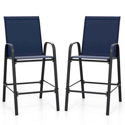 Front. Boyel Living - Navy Blue with Armrests Outdoor Durable Set of 2 Bar Stools - Navy.