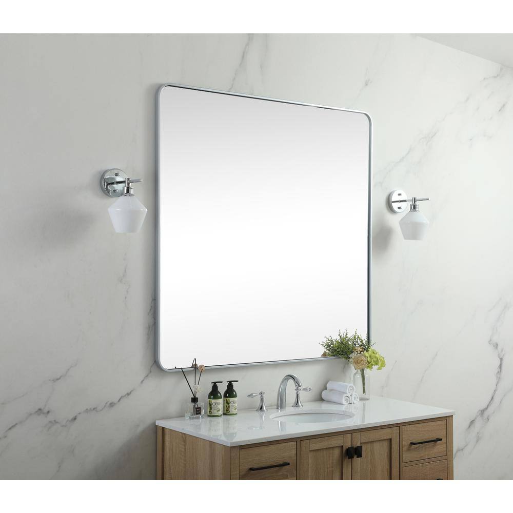 Alt View 4. Elegant Decor - Soft corner metal square mirror 48x48 inch in Silver - Silver.