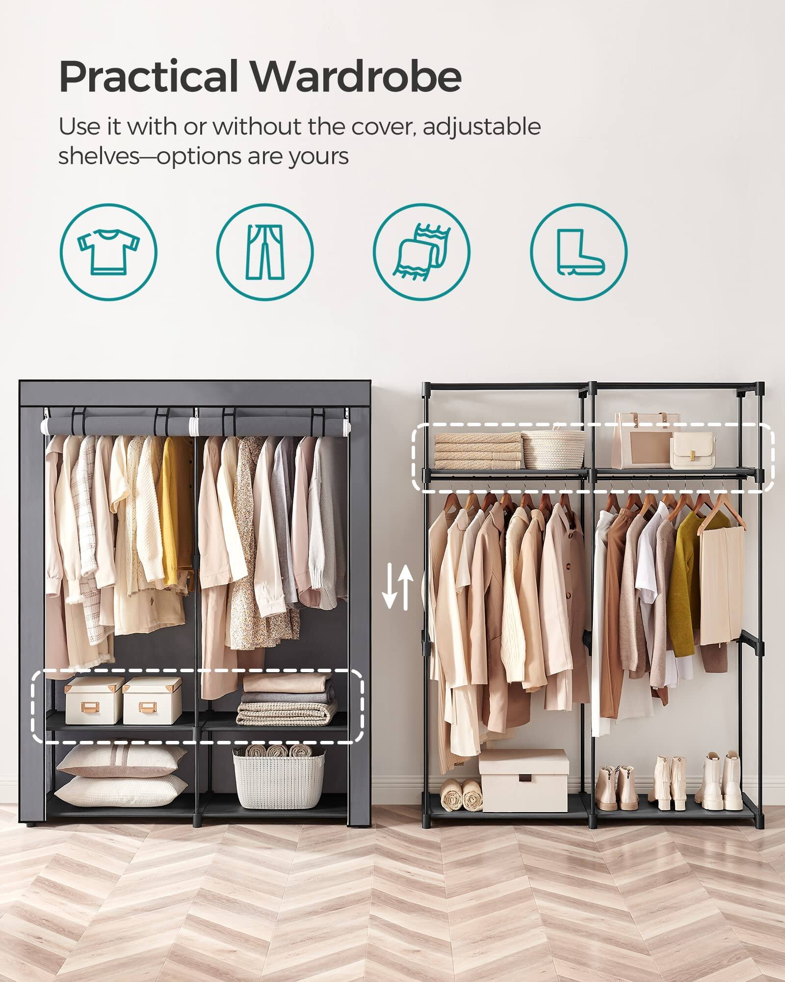 Practical Wardrobe

Use it with or without the cover, adjustable shelves—options are yours