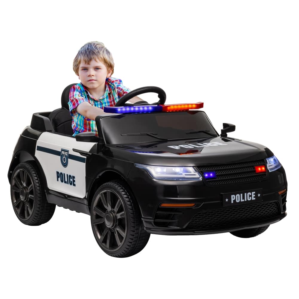 Ropilly - 12V Kids Electric Police Car with Remote Control, 3 Speeds, Siren & Lights, Black