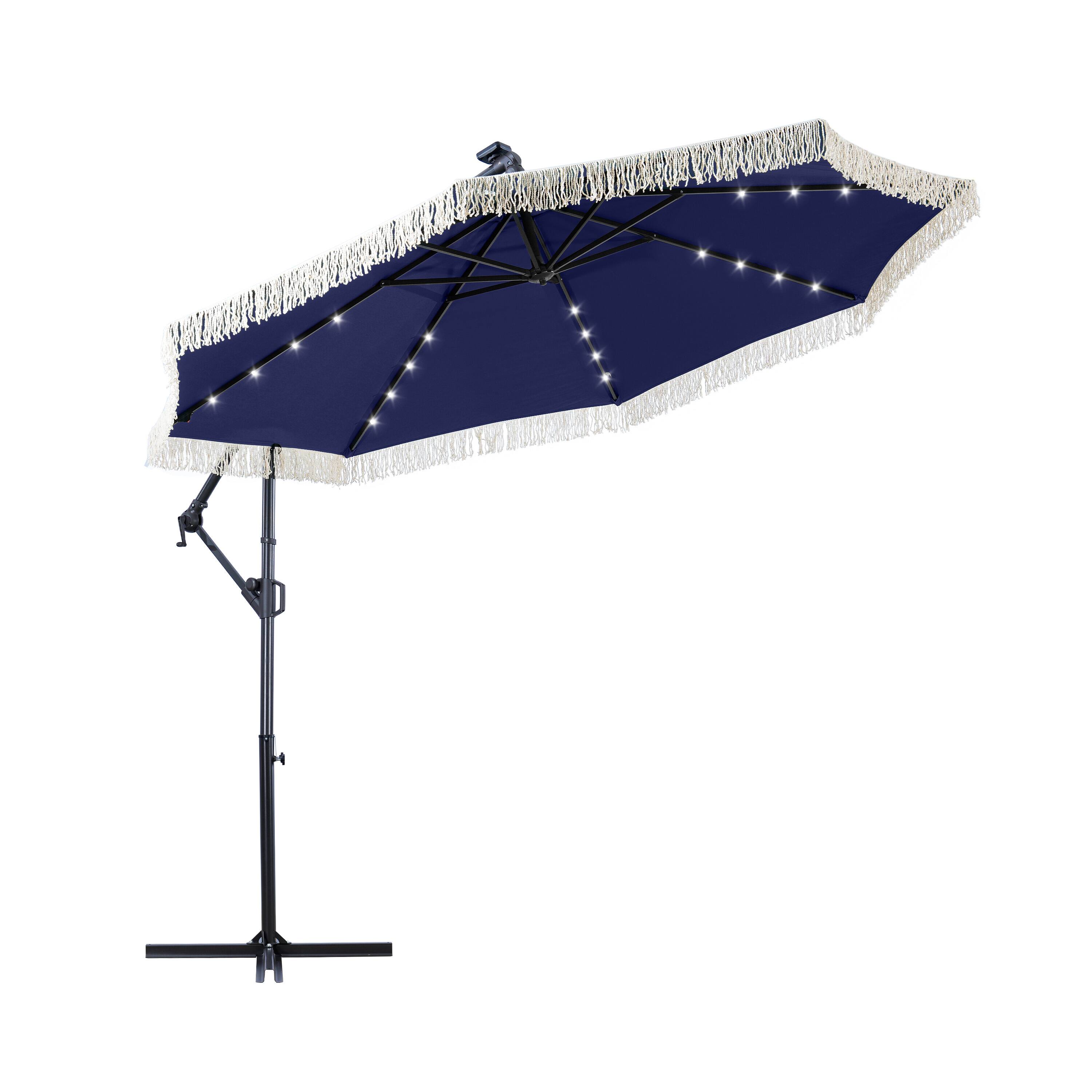 Left. Mondawe - 10ft Patio Offset Hanging Lighted Umbrella with Tassels - Navy.