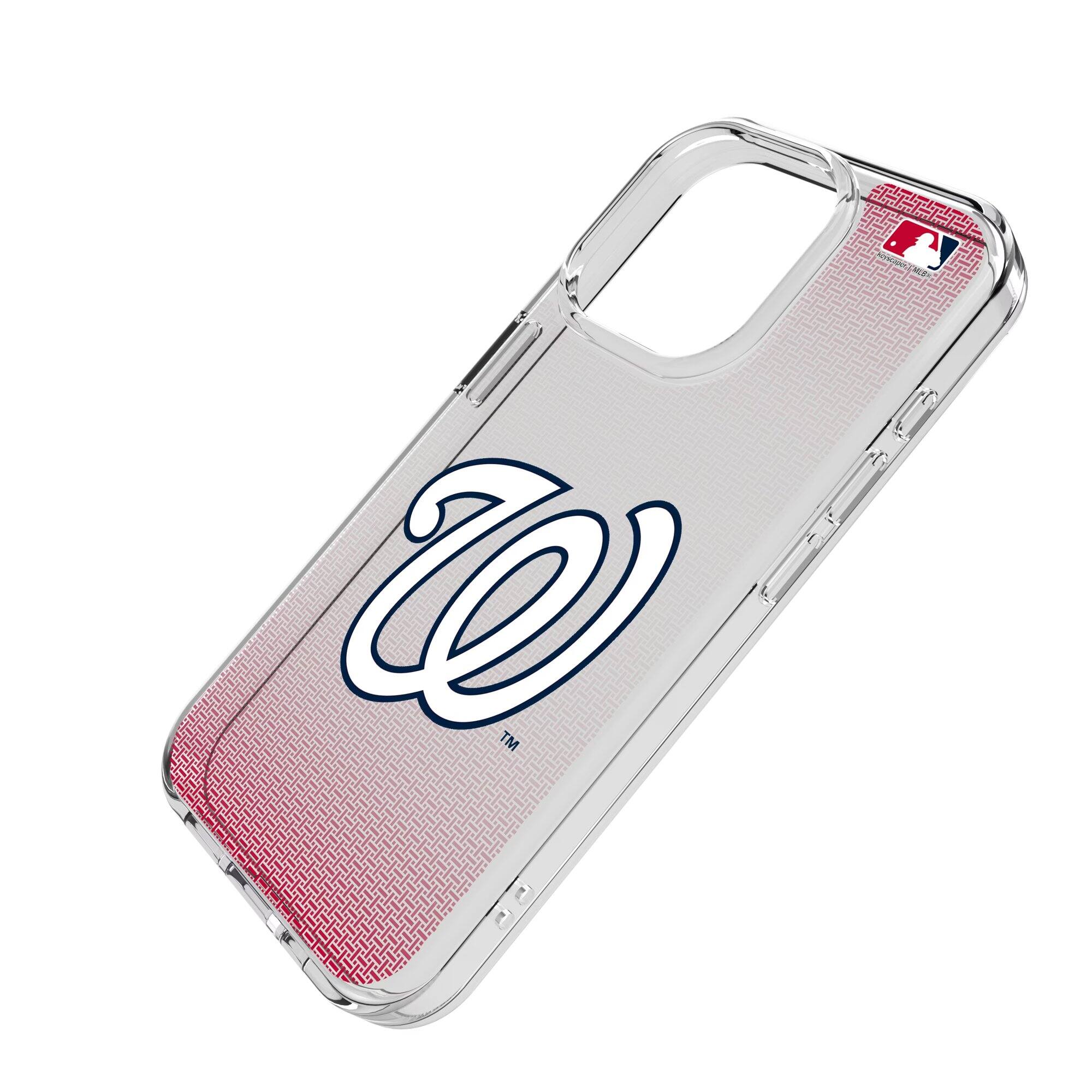 Alt View 1. Keyscaper - Washington Nationals Linen Logo iPhone Clear Case - 15 Pro Max - Multicolor.