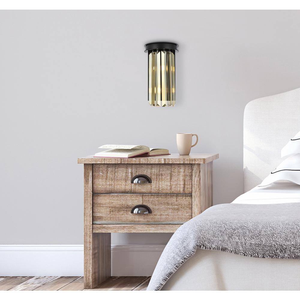 Angle. Urban Classic - Sydney 2 light Matte Black Wall Sconce Golden Teak (Smoky) Royal Cut Crystal - Matte Black.