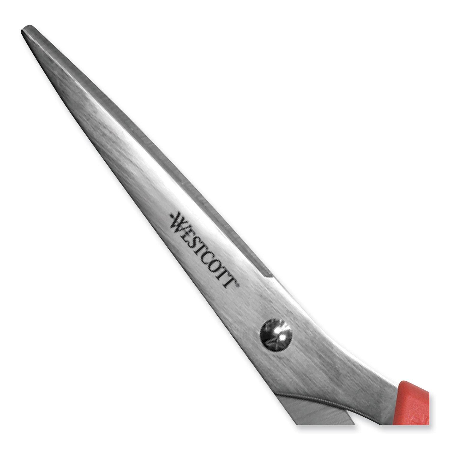 Left. Westcott - Westcott 8"All Purpose Straight Scissors 3.50" Cut Straight Stainless Steel Pointed Tip Red, Silver 1 Each - Red.