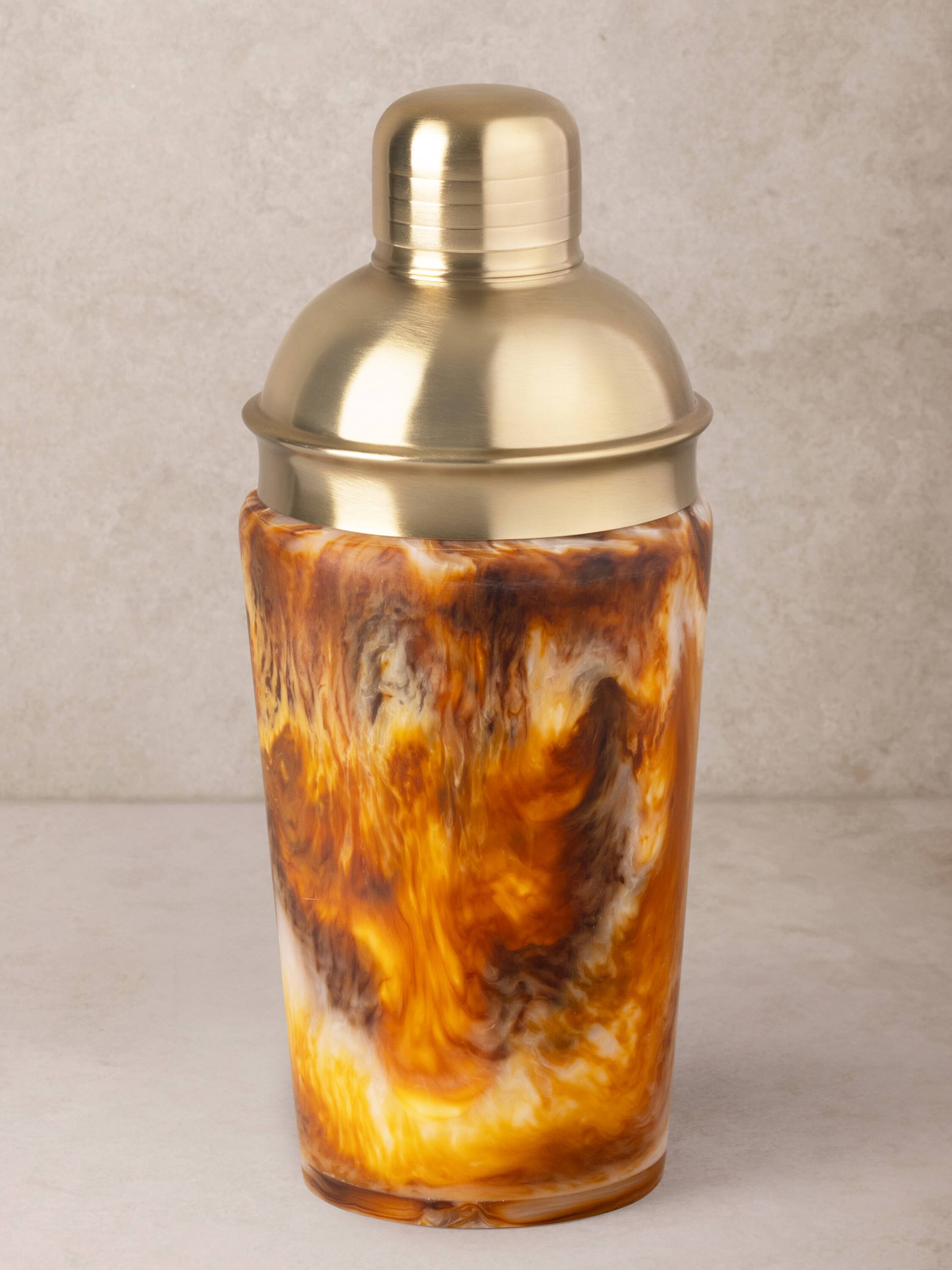 Front. GAURI KOHLI - Kampai Cocktail Shaker - Shades of brown, with matte gold.
