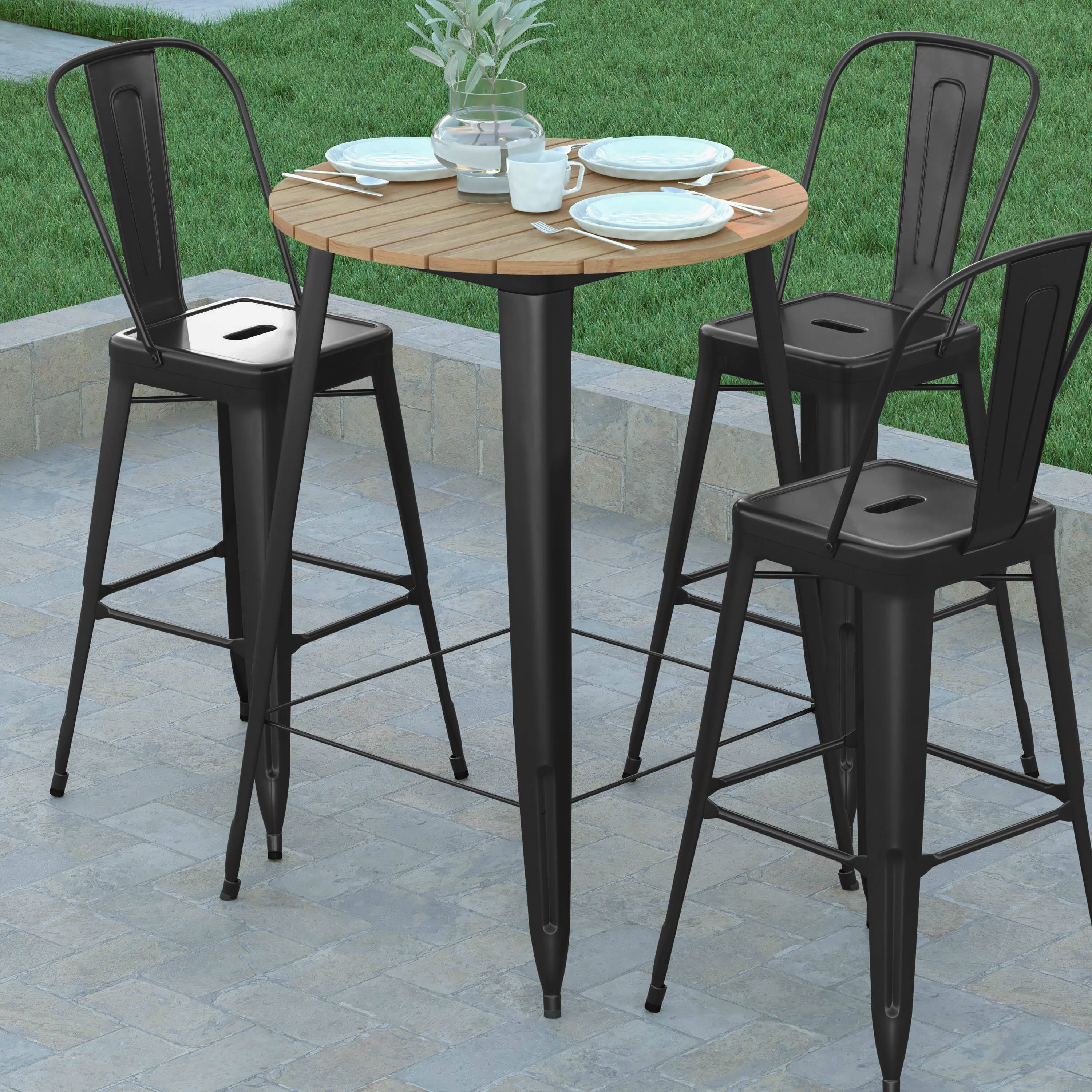 Alt View 3. Emma + Oliver - Drew Indoor/Outdoor Bar Top Table, 30" Round All Weather Poly Resin Top with Steel base - Brown Top/Black Frame.