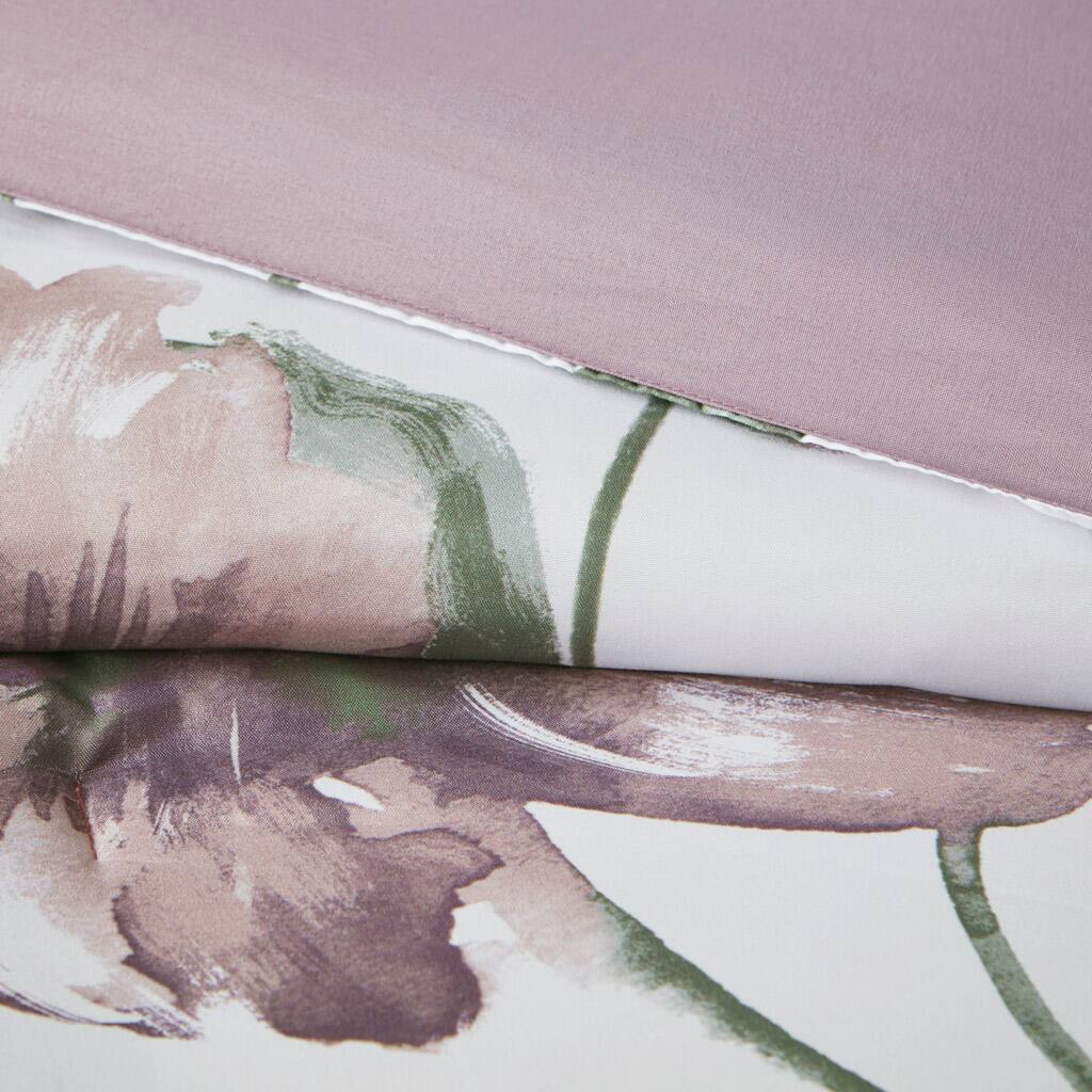 Angle. TinyHomie - Twin Floral Comforter Set with Bed Sheets - Mauve.