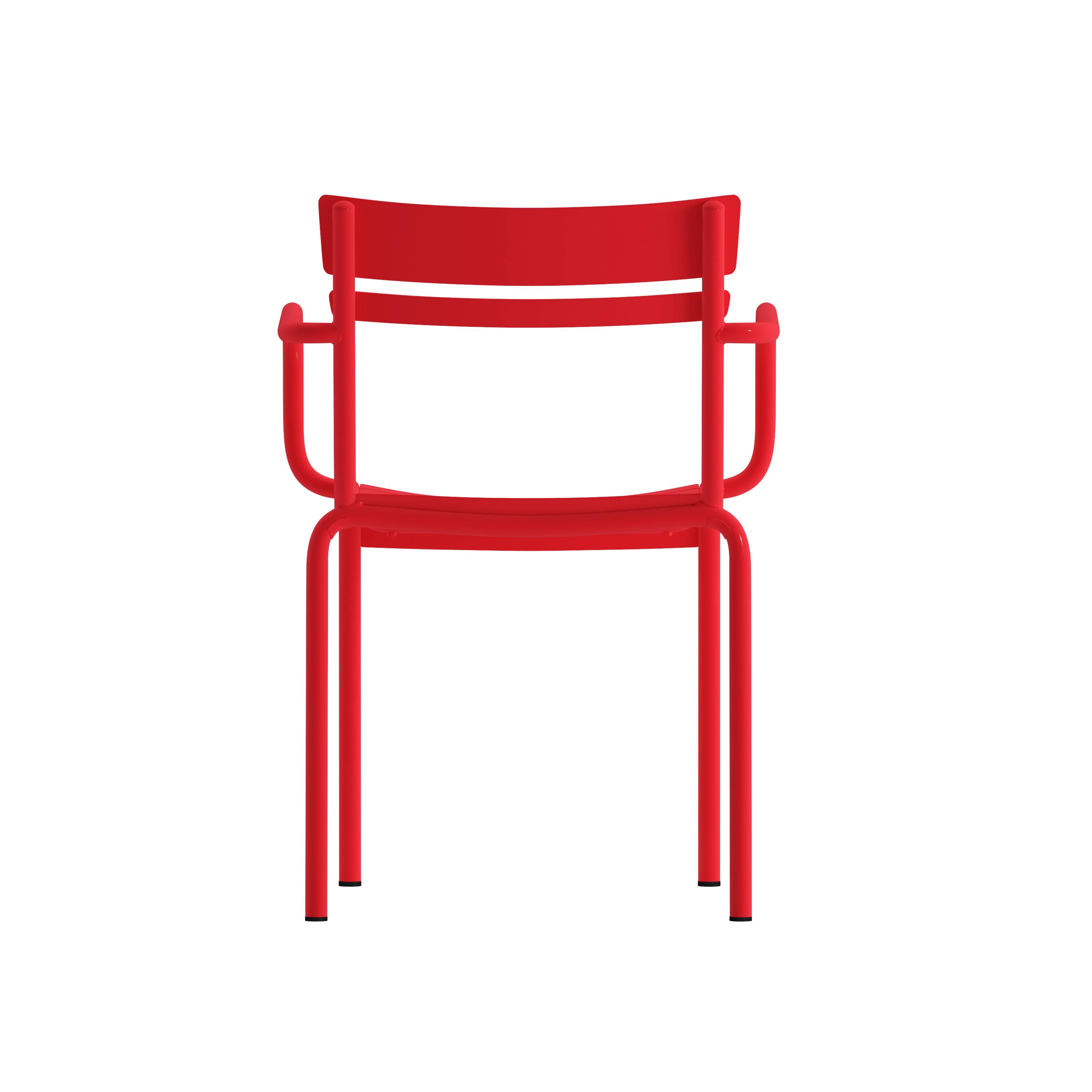 Alt View 7. Emma + Oliver - Rennes Powder Coated Steel Stacking Dining Chair with Arms and 2 Slat Back for Indoor-Outdoor Use - Red.