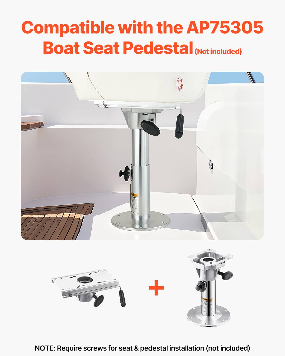 Compatible with the AP75305 Boat Seat Pedestal (Not included) + NOTE: Require screws for seat & pedestal installation (not included)