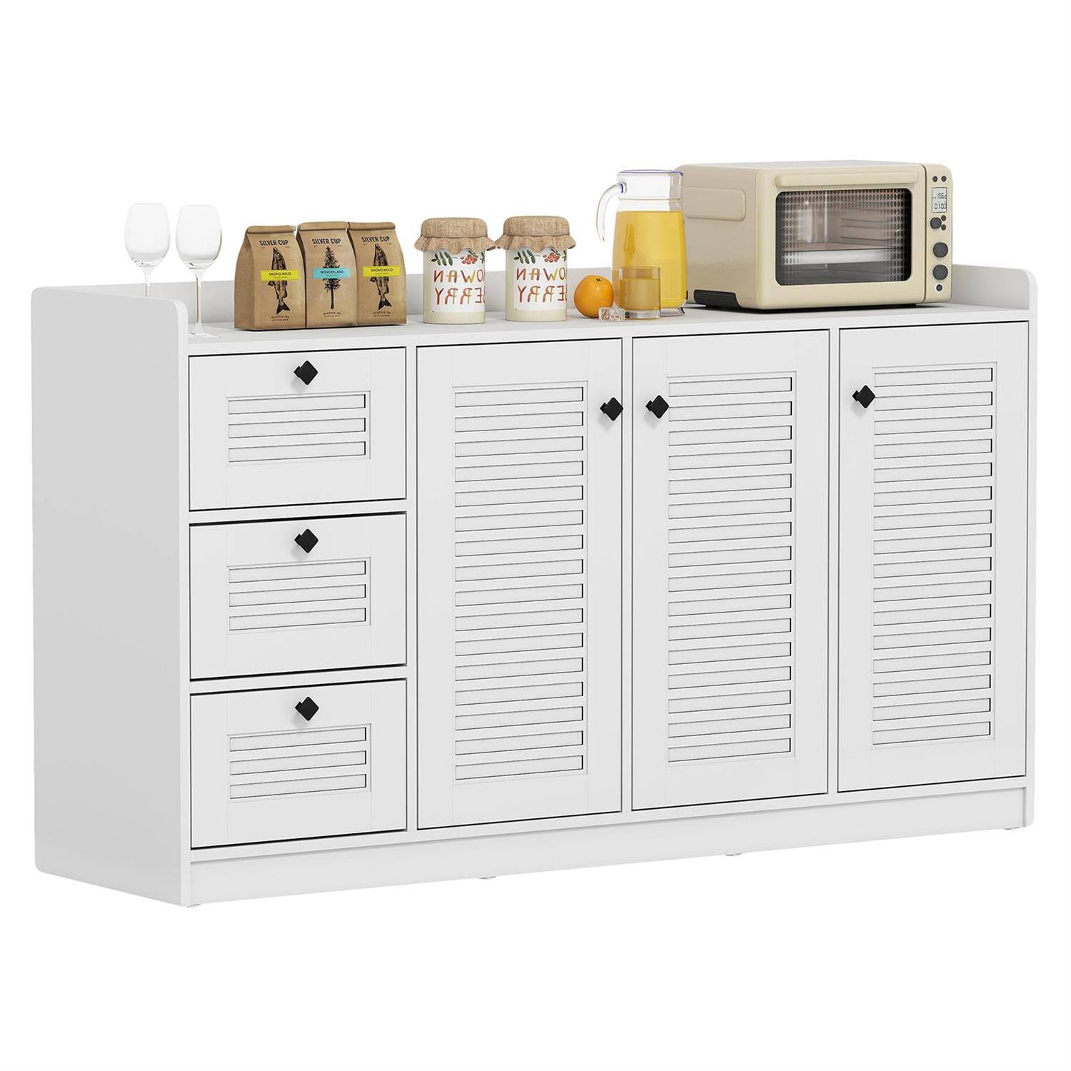 Pefilos - 3-Door Modern Buffet Cabinet,3 Drawers Raised Edges,Anti-Tip - White