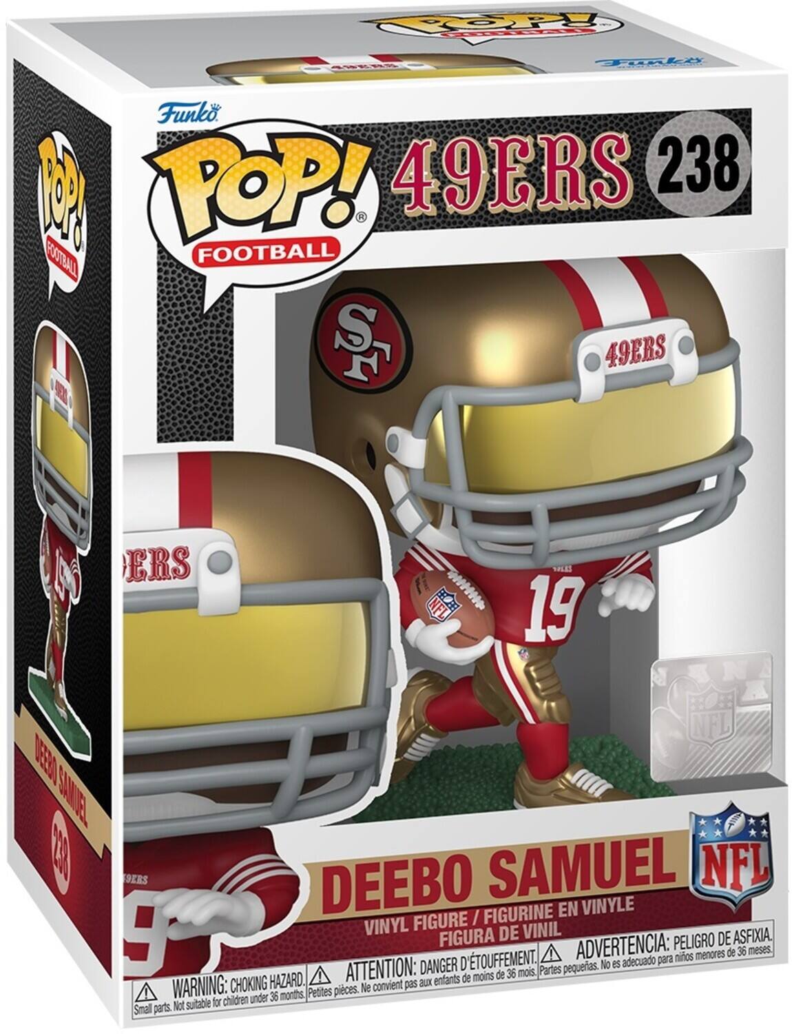 HOOP SEAS Funko 1 POP! 49ERS 238 FOOTBALL S 2 49ERS ERS TPLES NFL I 19 NFL NESA SAKIEEL 2 9ERS DEEBO SAMUEL NFL FIGURINE EN VINYLE FIGURE / VINYL DE VINIL ASFIXIA. FIGURA ADVERTENCIA: PELIGRO DE nios menores de 36 meses ATTENTION: DANGER D'TOUFFEMENT. Partes pequeras. No es adecuado para de moins de 36 mois CHOKING HAZARD. convient pas aux enfants WARNING: under 36 months, Petites pieces. Ne Not suitable for children Small parts