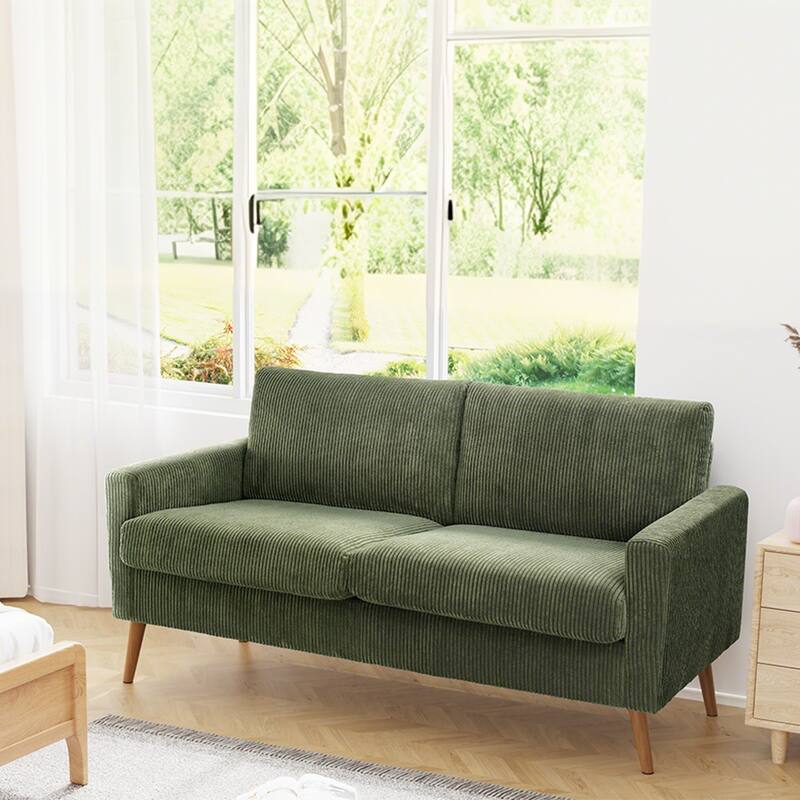 Front. Vipbear - 68" Loveseat Comfy Sofa with Spring Cushion, Solid Wood Frame, Tool-Free Assembly, for Living Room, Bedroom, Office - Green.