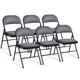 WELLFOR - Foldable Chair Set with Padded Seat Seat and Fabric Covered Backrest-Set of 6 - Black + Gray