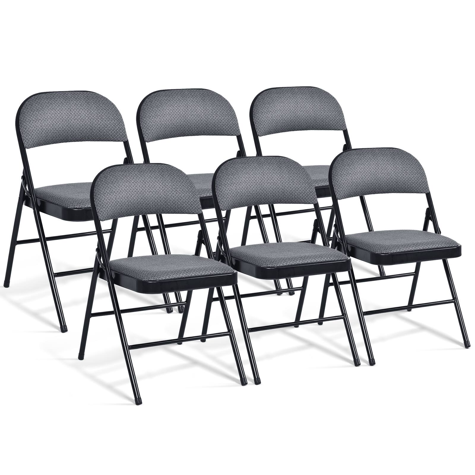 Front. WELLFOR - Foldable Chair Set with Padded Seat Seat and Fabric Covered Backrest-Set of 6 - Black + Gray.