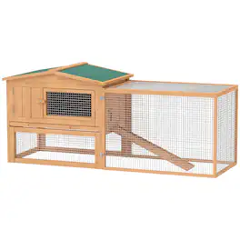 Pawhut - 62" Wooden Outdoor Rabbit Hutch Small Animal Habitat with Detachable Run and Elevated Main