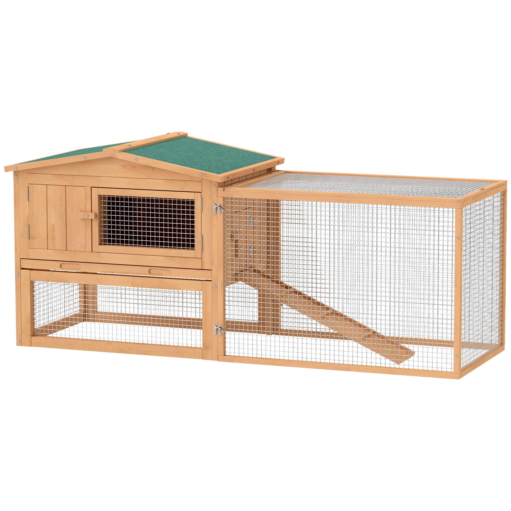Front. Pawhut - 62" Wooden Outdoor Rabbit Hutch Small Animal Habitat with Detachable Run and Elevated Main.