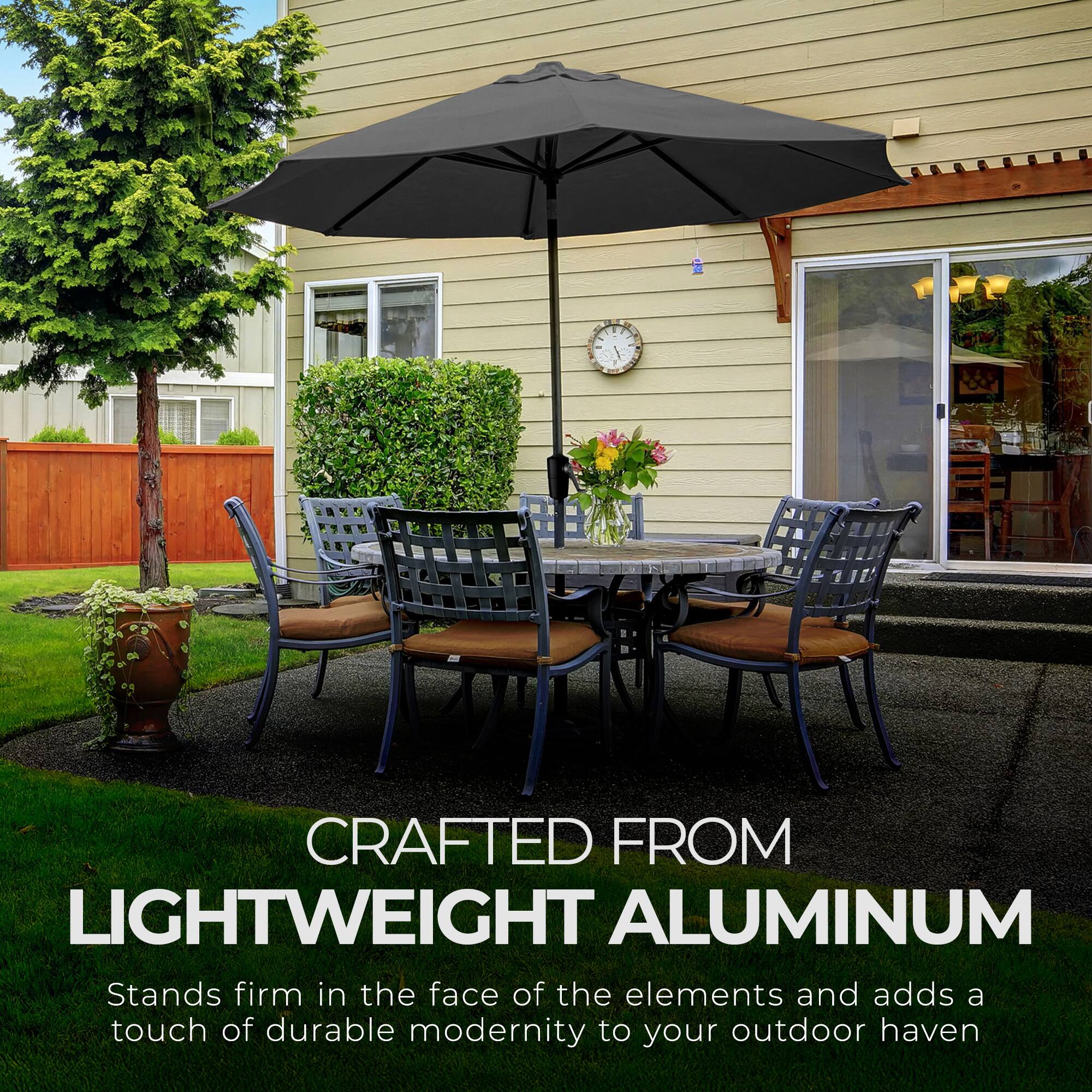 CRAFTED FROM LIGHTWEIGHT ALUMINUM

Stands firm in the face of the elements and adds a touch of durable modernity to your outdoor haven