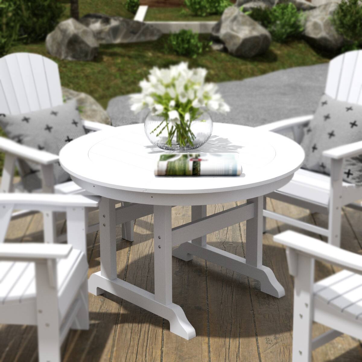 Angle. WestinTrends - WestinTrends Malibu 47" Outdoor Patio Round Dining Table - White.