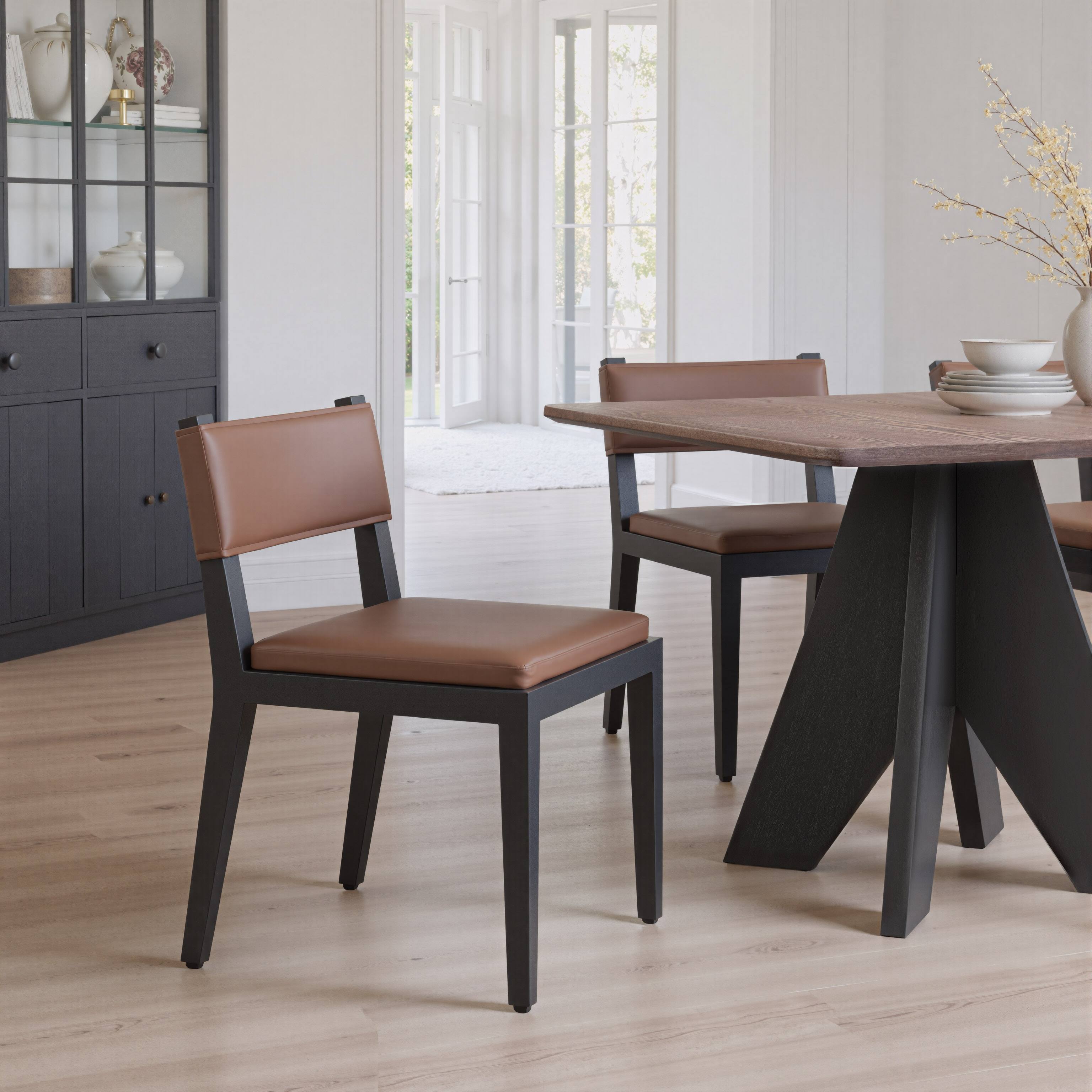 Angle. Hivvago - Roxas Dining Chair (Set of 2) Brown - Brown.