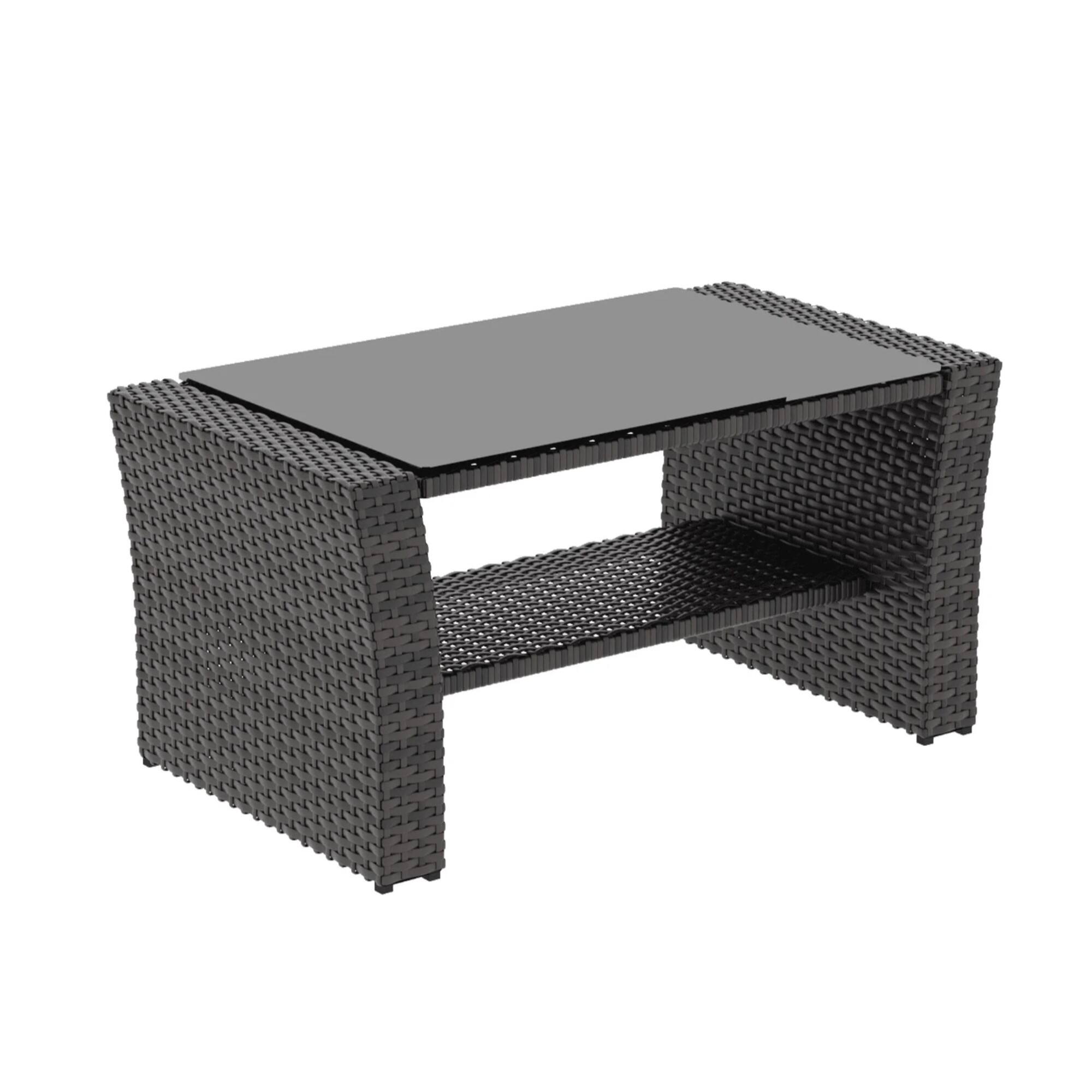 Alt View 1. Mondawe - 4-Piece Wicker Patio Conversation Set with Glass Table and Cushions - Blue+Brown.