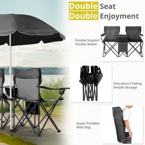 Double Seat Double Enjoyment  
Double Support Double Stable  
One-piece Folding Simple Storage  
Super Portable With Bag