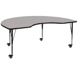 Flash Furniture - Wren Mobile 48''W x 96''L Kidney Grey HP Laminate Activity Table - Height Adjustable Short Legs - Gray
