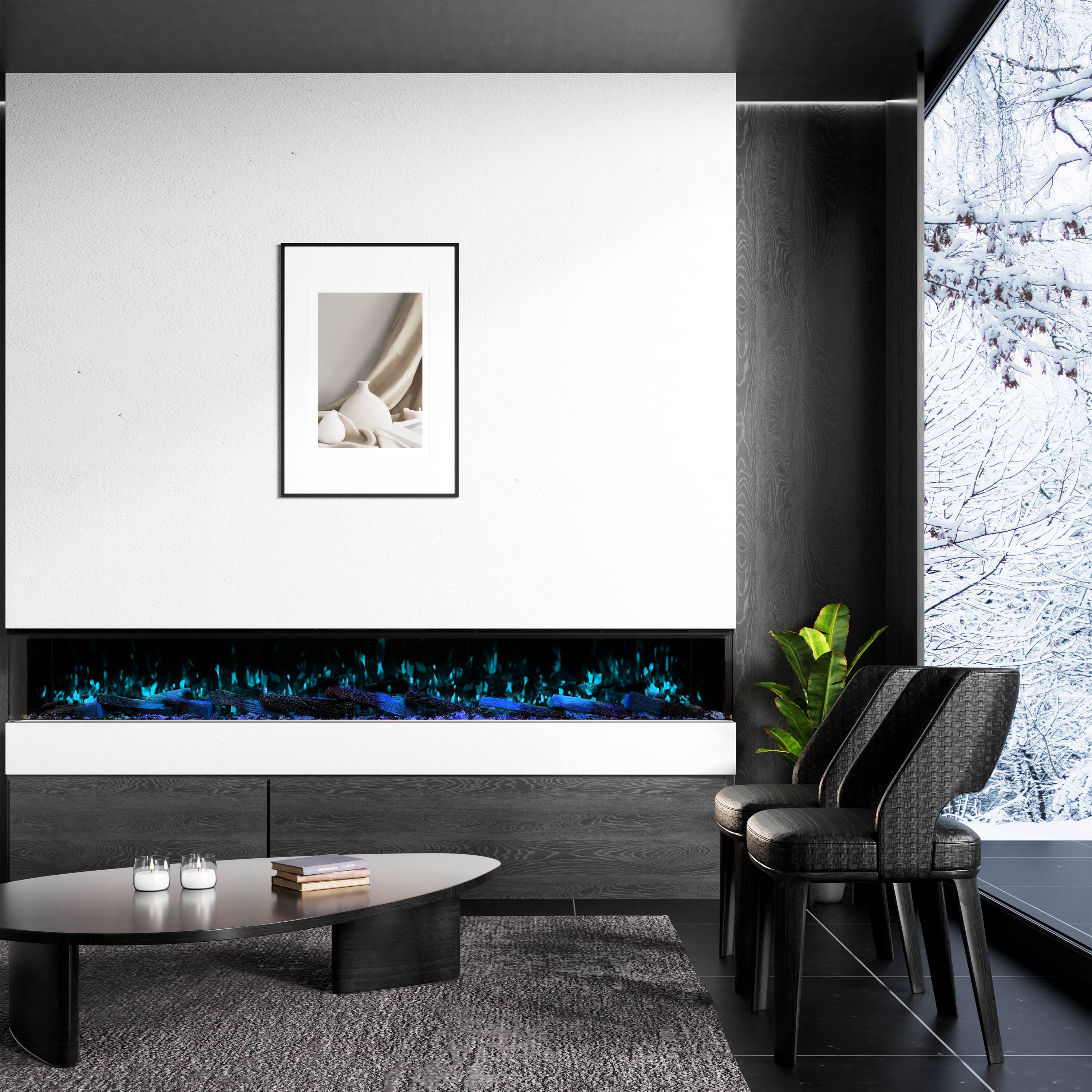 Alt View 7. Mondawe - 100" Recessed/Wall Mounted 3-Sided Electric Fireplace with App and Wifi Smart Control, 1500W/3000W PTC Ceramic Heating - Black.