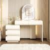 Front. Whisen - Leather Dresser Vanity Table,2-in-1 Makeup Vanity Desk with LED Mirror and 5 Storage Drawers - Beige.