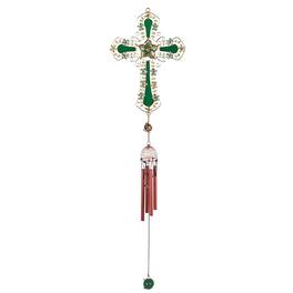FC Design - 26" Long Green Cross Wind Chime with Green Gem Outdoor Patio or Garden Hanging Decoration - Multi-Color