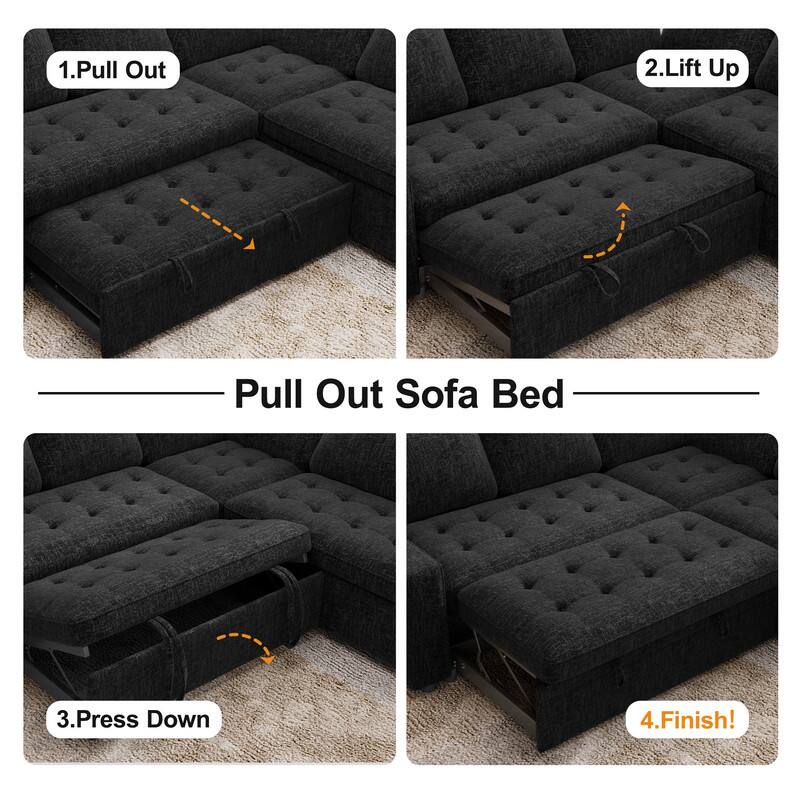 1. Pull Out  
2. Lift Up  
3. Press Down  
4. Finish!  

Pull Out Sofa Bed