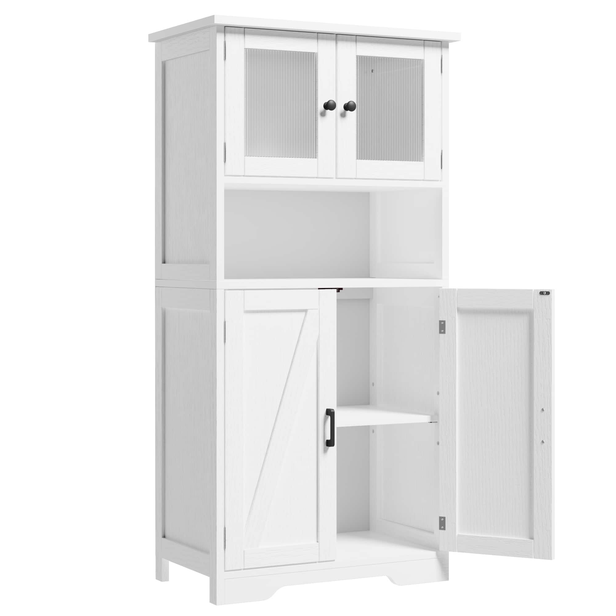 Jojoka - Storage Cabinets, 54 Inch Tall Hutch Bar Cabinet with Glass Doors and Adjustable Shelves - White