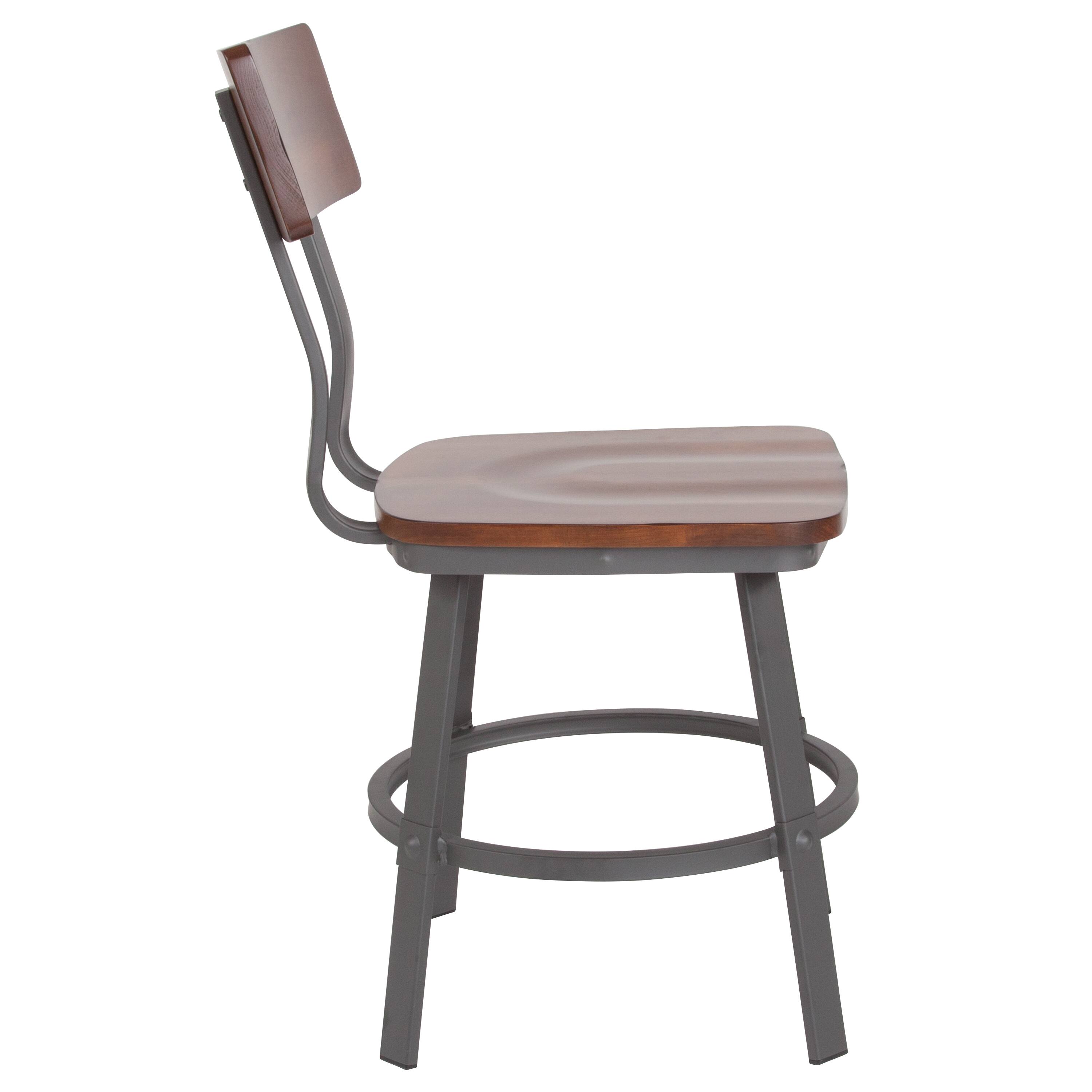 Alt View 6. Emma + Oliver - Restaurant Chair with Wood Seat & Back and Powder Coat Frame - Rustic Walnut.