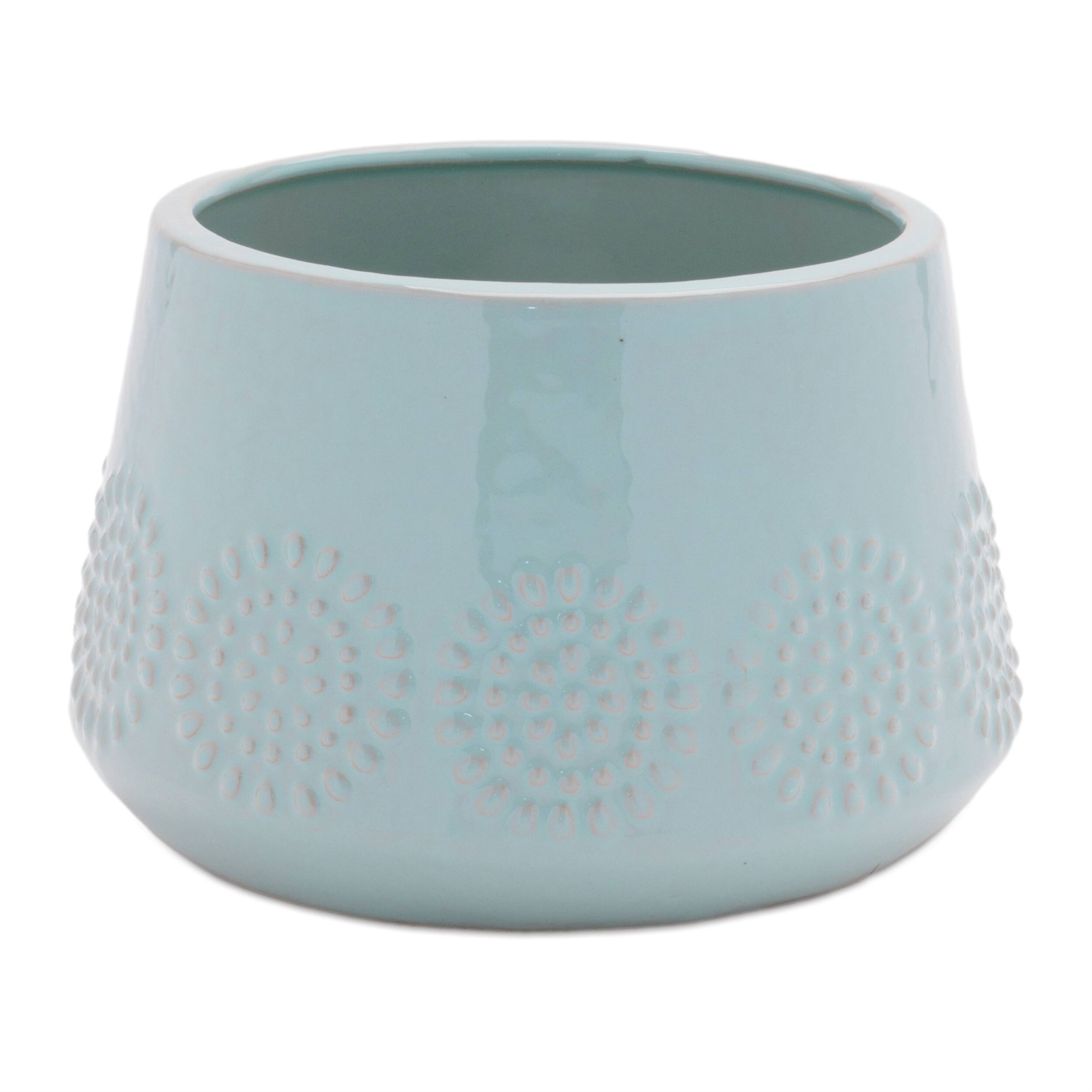 Angle. BreeBe - Ceramic Starburst Pattern Planter (Set of 2) - Blue.