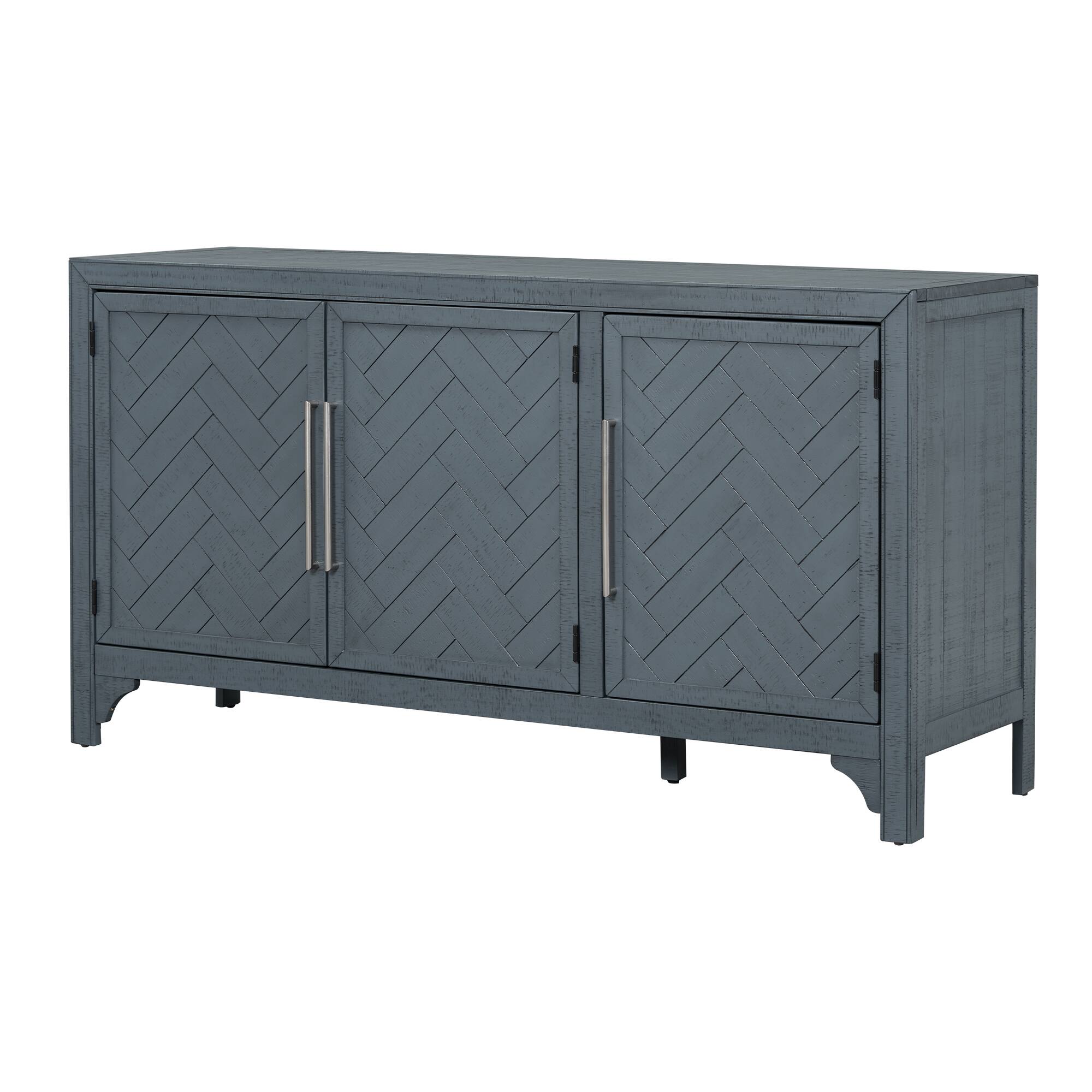 Front. Spaco - Spaco Storage Cabinet Sideboard, Buffet with Pine Veneer and MDF, 3 Door with Adjustable Shelves for Living Room - Navy Blue.