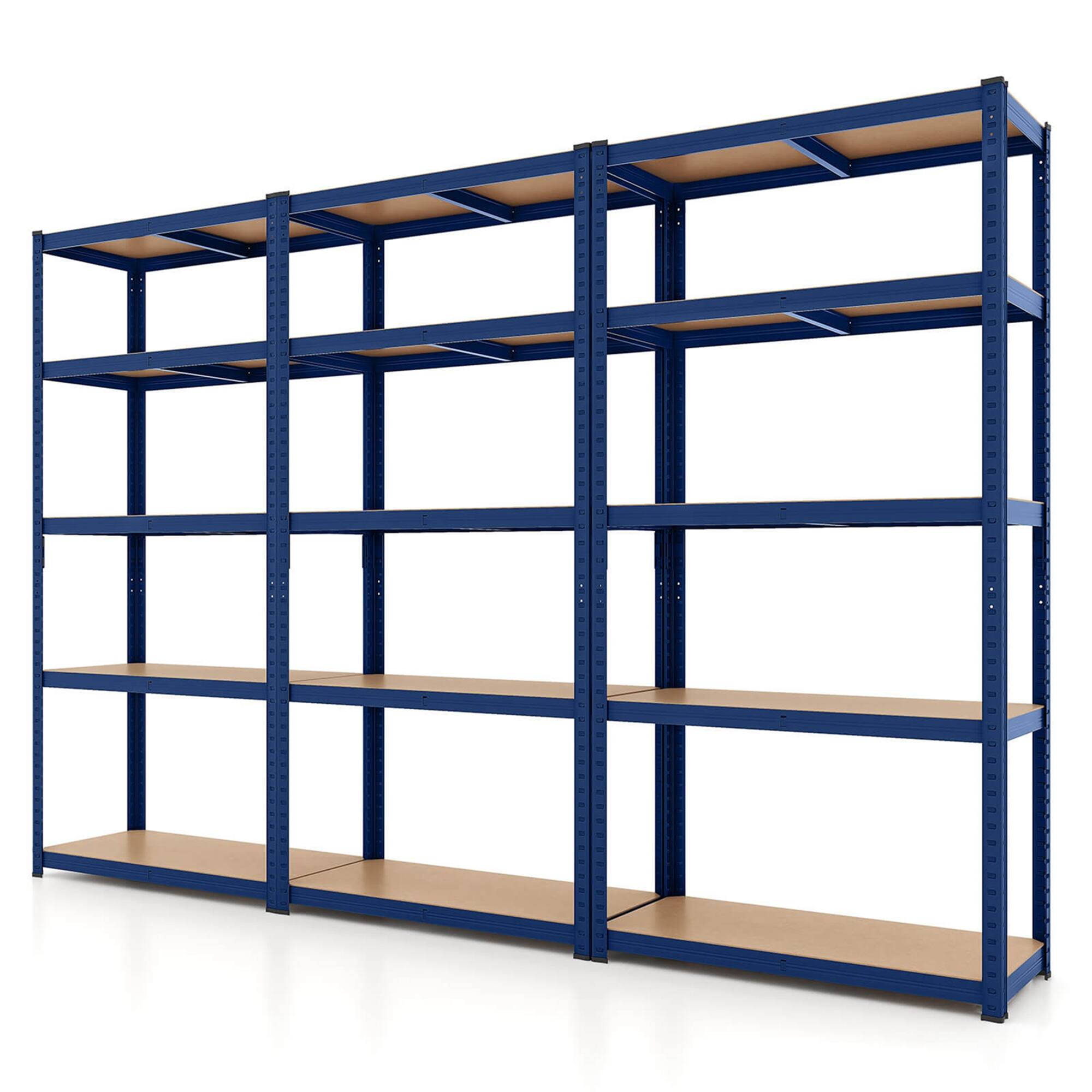 Costway - 3 PCS 5 Tier Adjustable Garage Shelving Unit with 2000 lbs Max Load for Warehouse - Blue