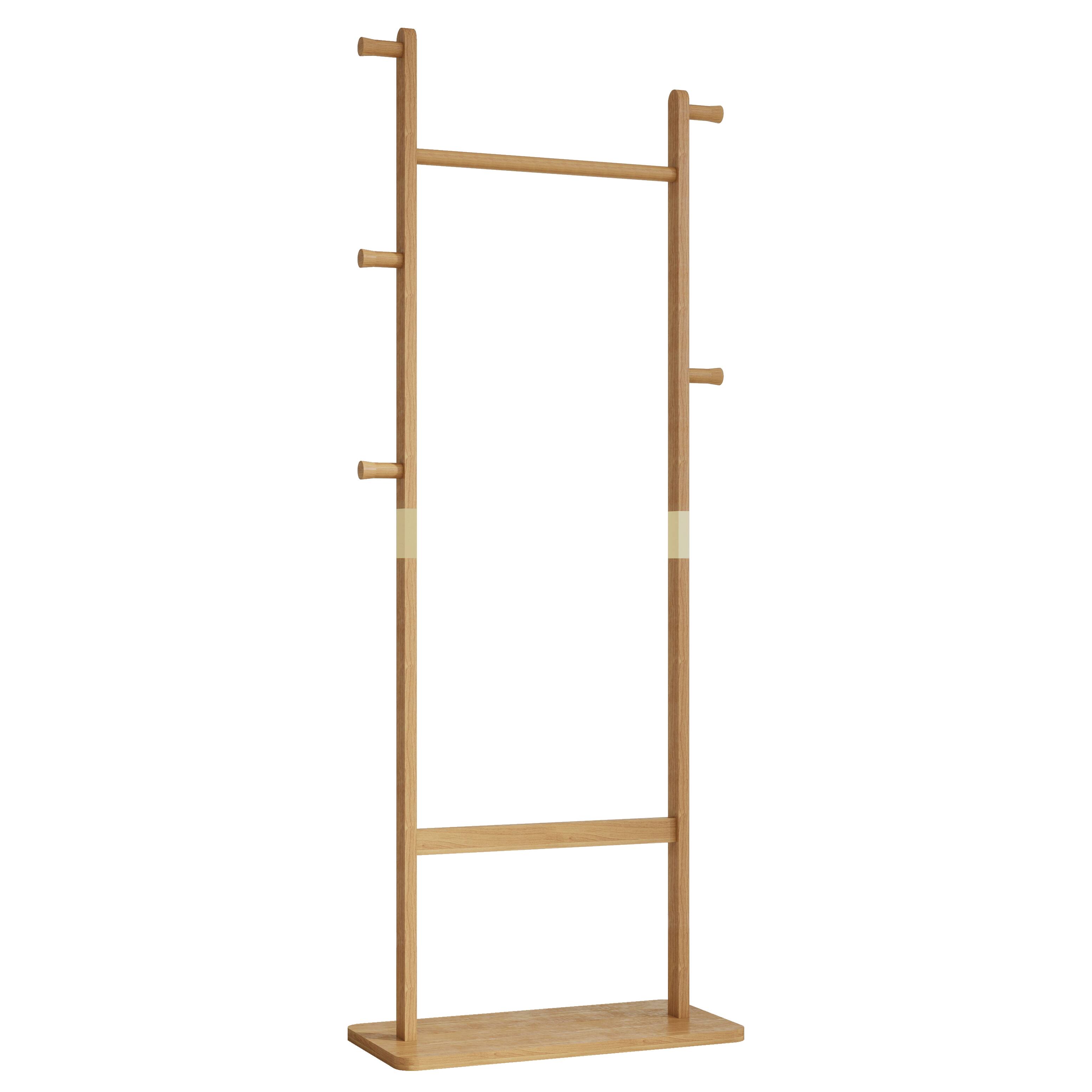 Alt View 3. MERAVOM - Solid Wood Coat Rack, Freestanding Clothing Rack with 5 Hooks & Bottom Shelf, Coat Rack Stand for Entryway, Bedroom - Natural.