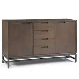 Simpli Home - Banting 60 inch Wide Solid Wood Mid Century Sideboard with Centre Drawers - Walnut Brown