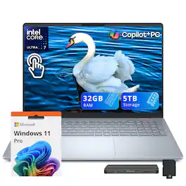 Dell - 16 Plus 16" FHD Touch Laptop,Ultra 7 258V,Backlit,32GB RAM,4TB SSD+1TB Dock Set,Fingerprint,Win11Pro - Ice Blue