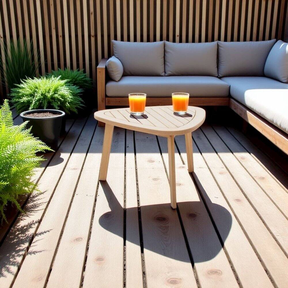 Angle. Outdoor Escape - Solid Wood Patio End Table in Beige, Small Outdoor Table for Patios - Beige.