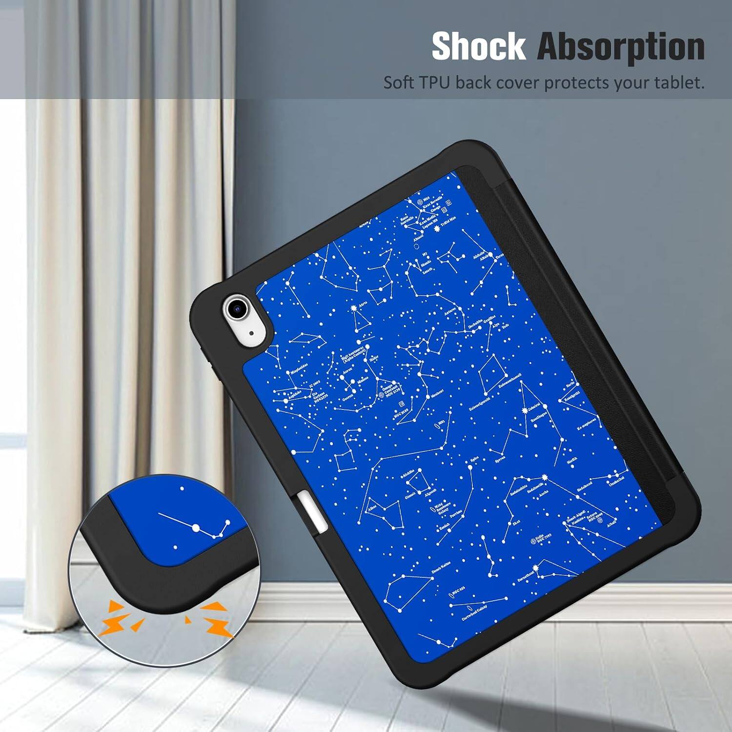Shock Absorption  
Soft TPU back cover protects your tablet.