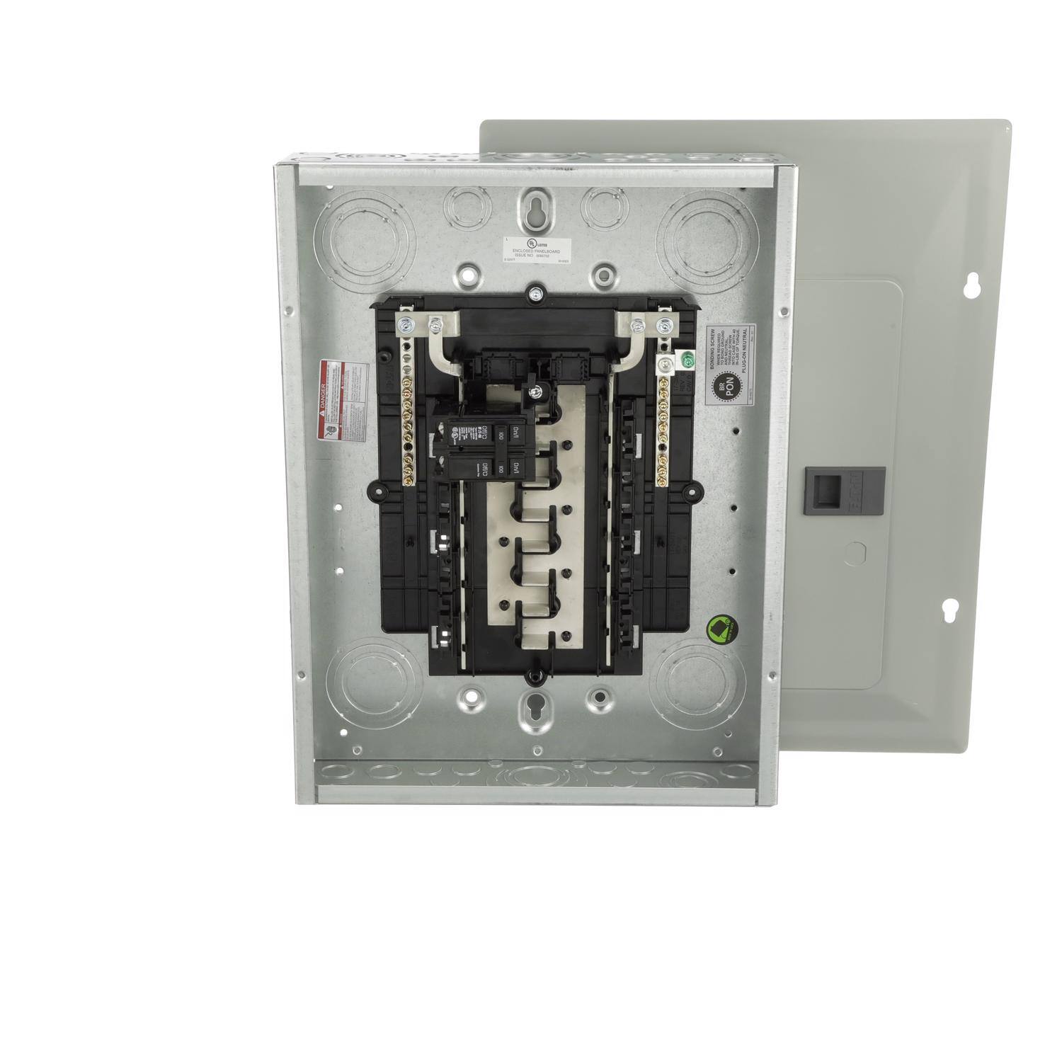 Left. Eaton - Eaton 100 amps 120/240 V 12 space 20 circuits Combination Mount Main Breaker Load Center.