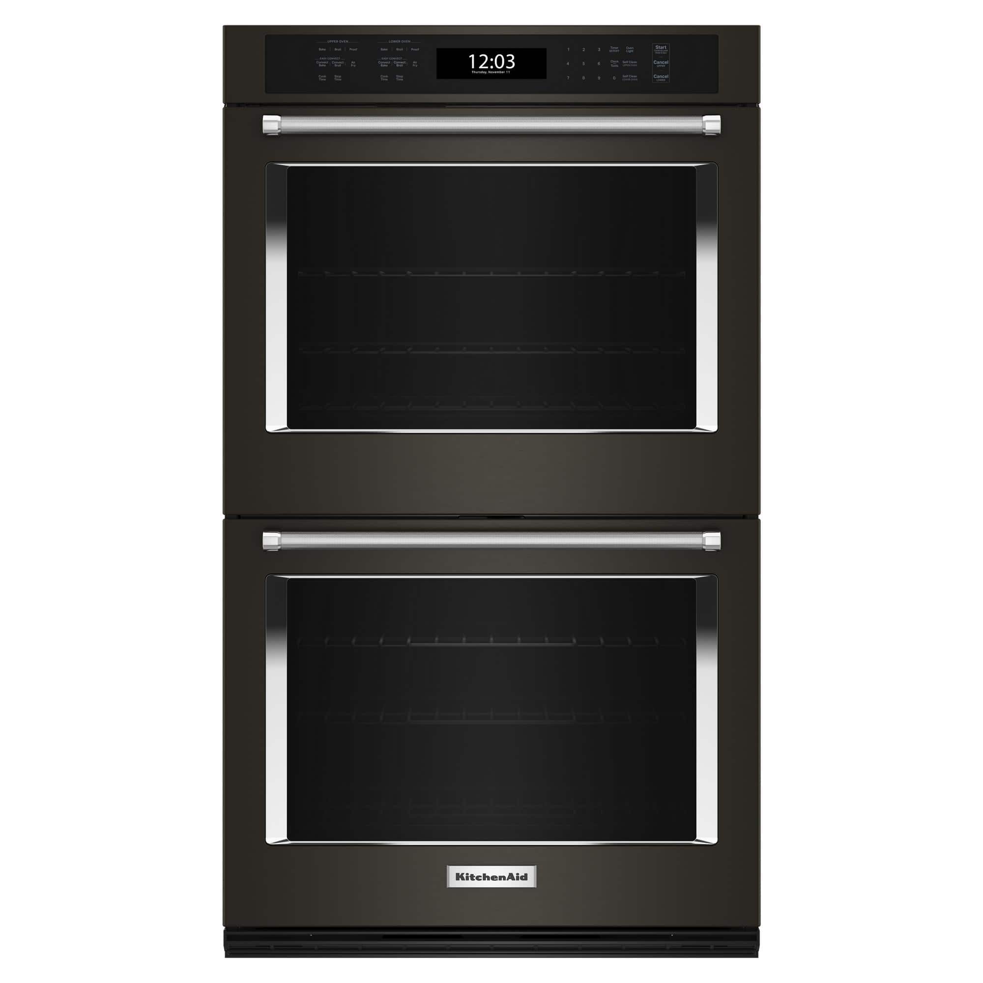 Front. KitchenAid - 30" Built-In Electric Convection Double Wall Oven with Air Fry Mode - Black Stainless Steel.