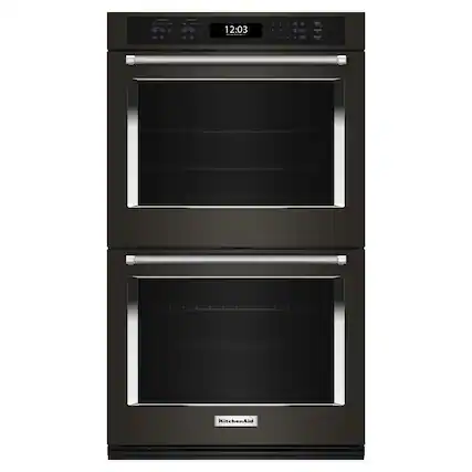 Front. KitchenAid - 30" Built-In Electric Convection Double Wall Oven with Air Fry Mode - Black Stainless Steel.