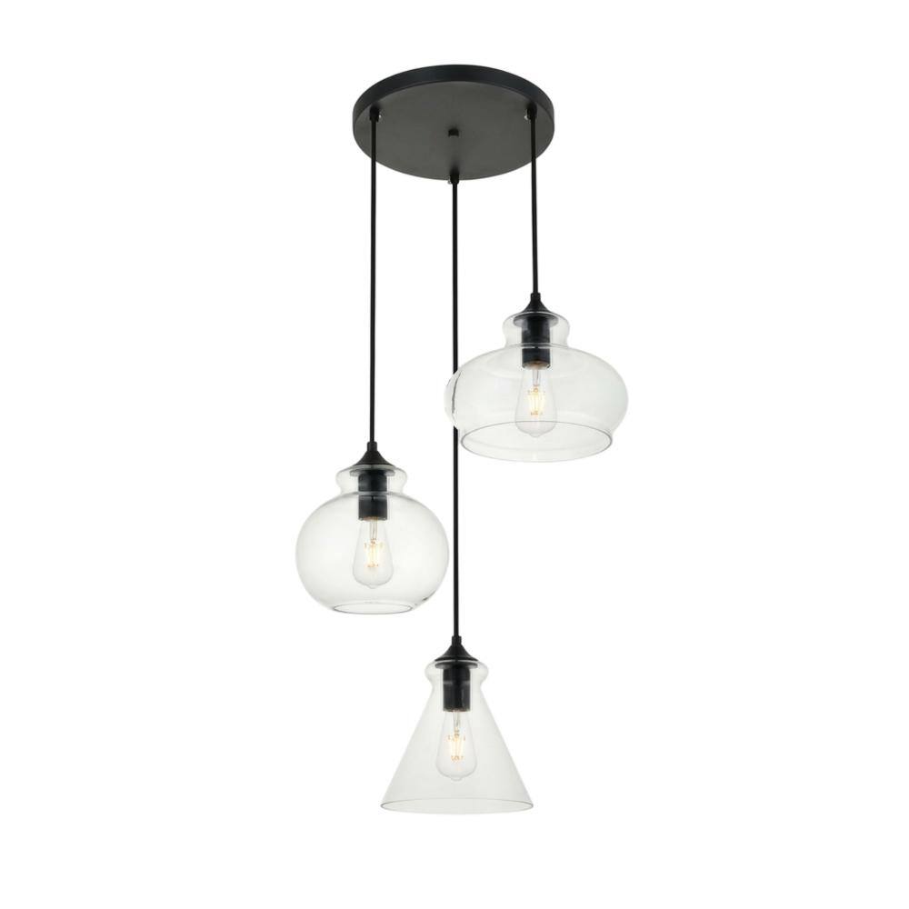 Living District - Destry 3 Lights Black Pendant With Clear Glass - Black And Clear price history on PriceWatchPro